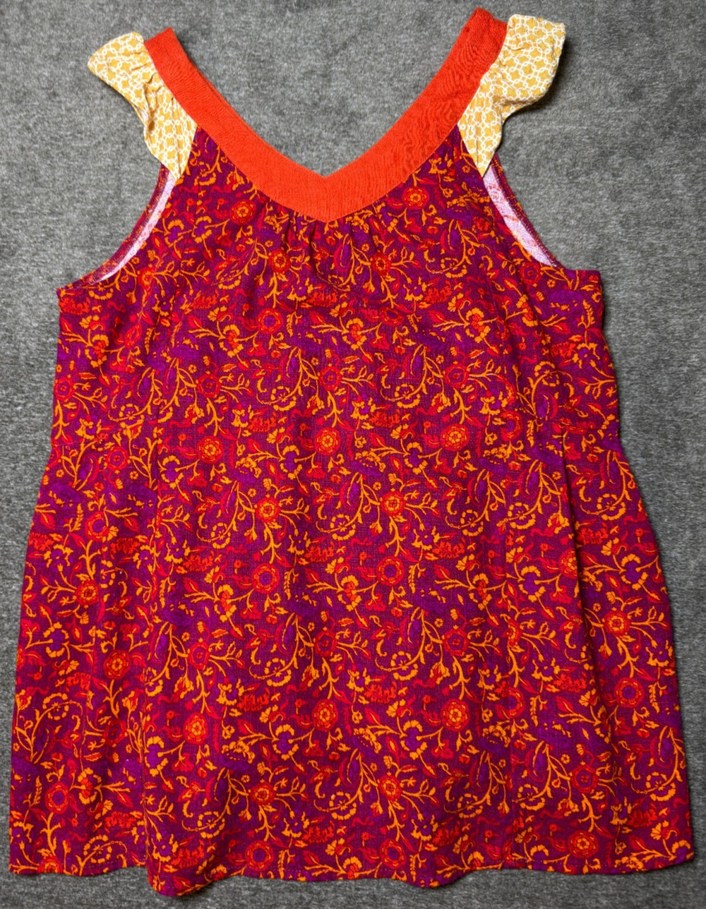 Matilda Jane Girls Size 16 Floral Linen Flutter Sleeve Top Orange Purple Boho